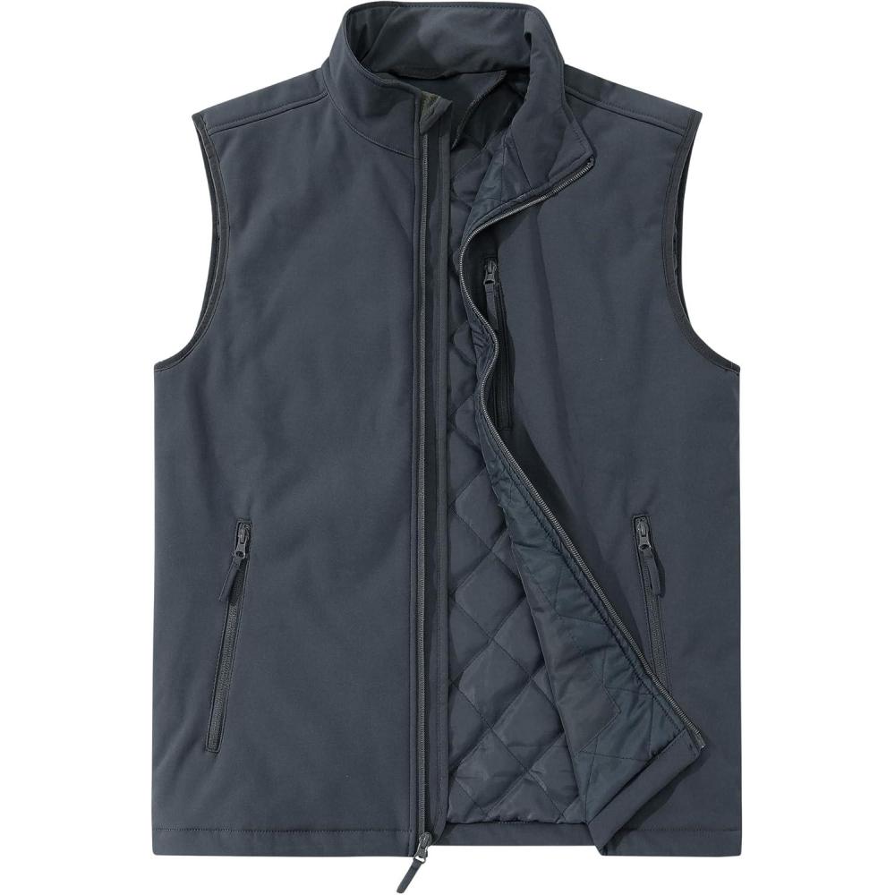 imageOutdoor Ventures Mens Casual Outerwear Vest Lightweight Winter Zip Up Sleeveless Jacket for Hiking Travel Golf RunningDark Grey