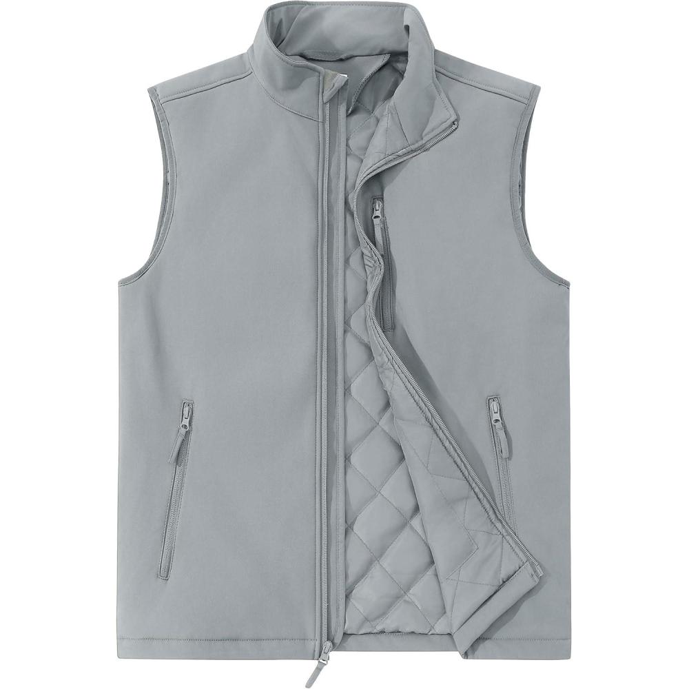 imageOutdoor Ventures Mens Casual Outerwear Vest Lightweight Winter Zip Up Sleeveless Jacket for Hiking Travel Golf RunningMid Grey