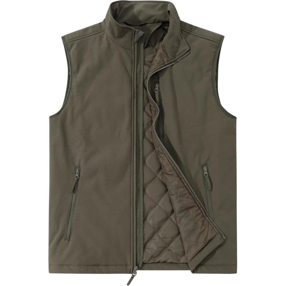 imageOutdoor Ventures Mens Casual Outerwear Vest Lightweight Winter Zip Up Sleeveless Jacket for Hiking Travel Golf RunningOlive