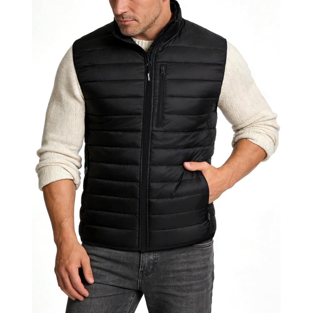 imageOutdoor Ventures Mens Lightweight Puffer Vest Outerwear Warm Quilted Sleeveless Packable Winter Jacket for Hiking RunningBlack