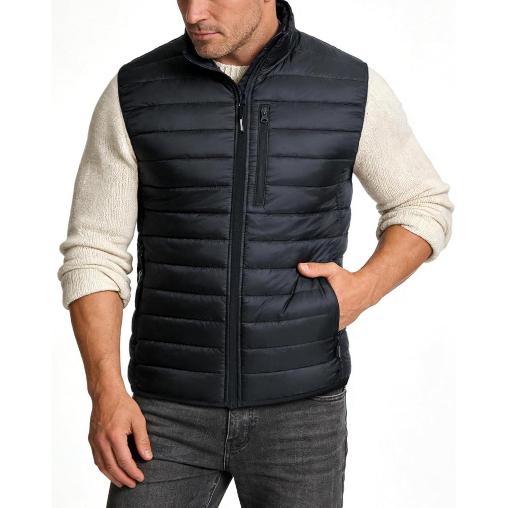 imageOutdoor Ventures Mens Lightweight Puffer Vest Outerwear Warm Quilted Sleeveless Packable Winter Jacket for Hiking RunningDark Grey