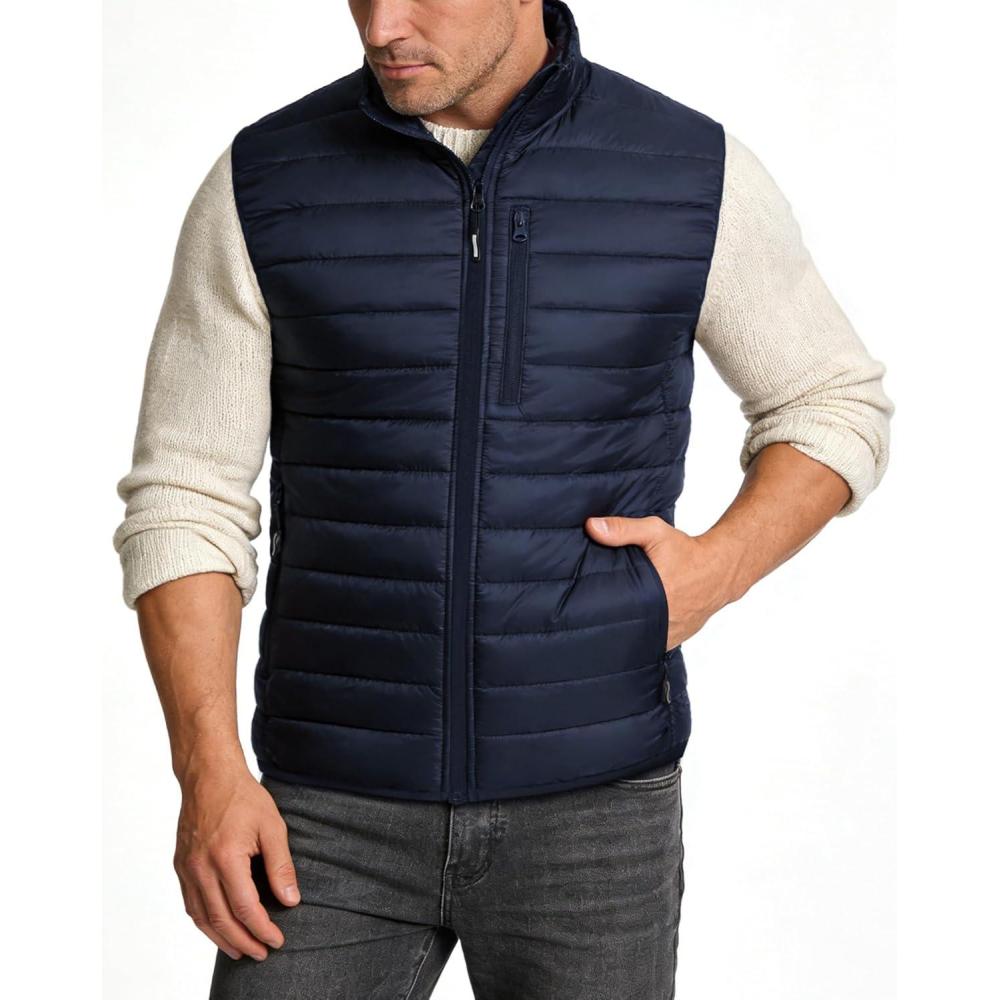imageOutdoor Ventures Mens Lightweight Puffer Vest Outerwear Warm Quilted Sleeveless Packable Winter Jacket for Hiking RunningDeep Blue