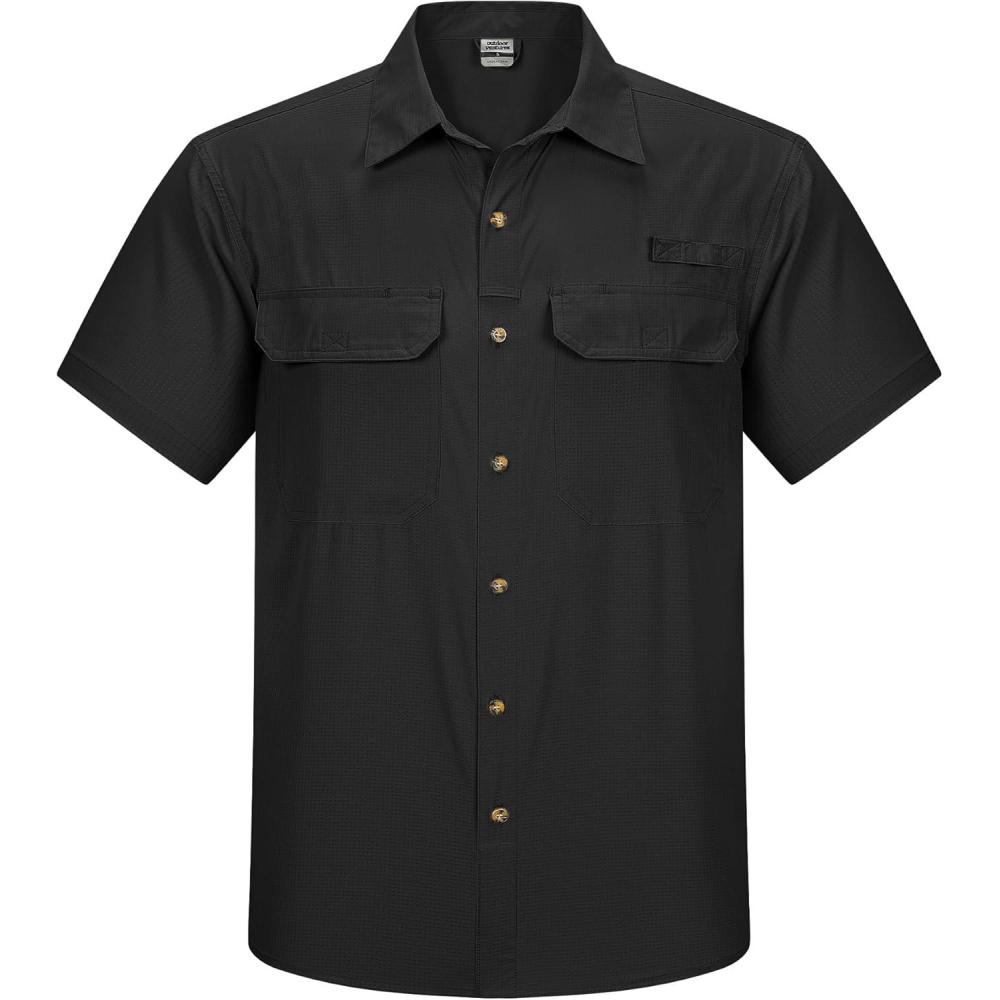 imageOutdoor Ventures Mens Lightweight Short Sleeve Fishing Shirt UPF 50 Button Down Quick Dry Cooling Hiking Travel Safari ShirtBlack
