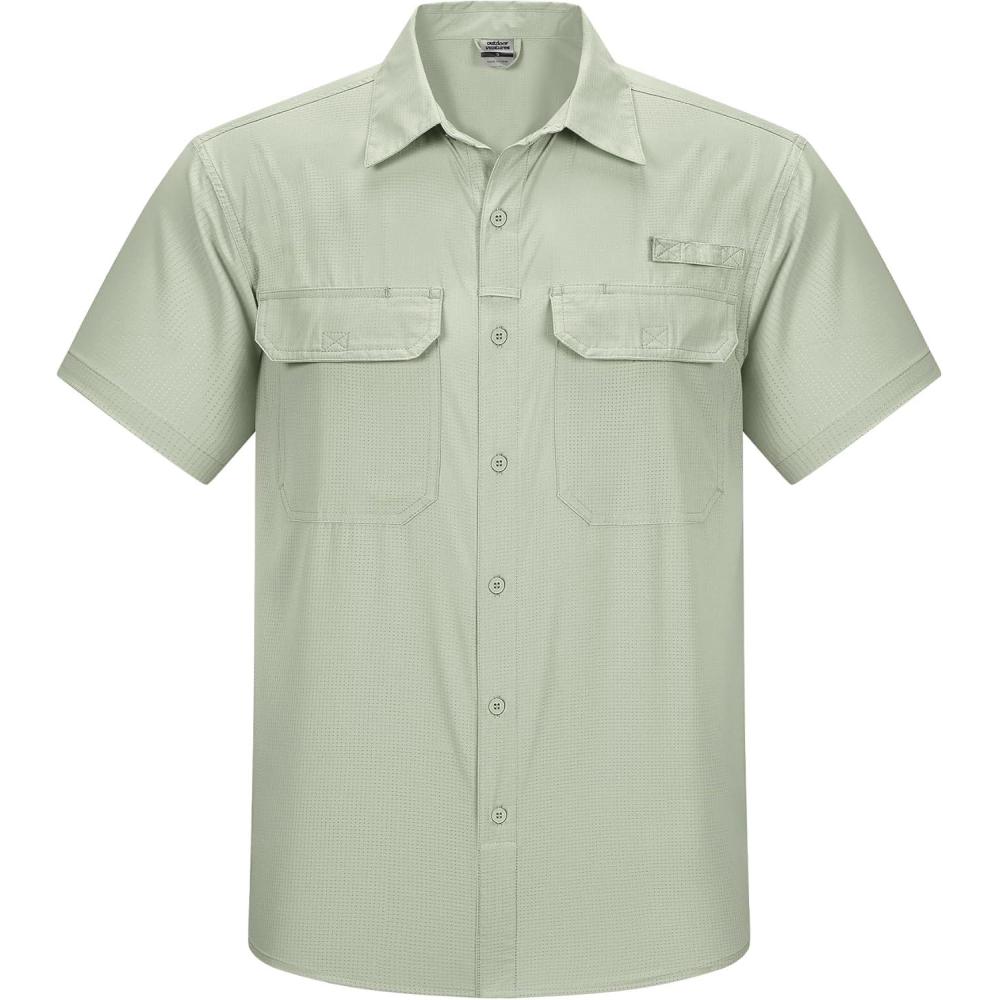 imageOutdoor Ventures Mens Lightweight Short Sleeve Fishing Shirt UPF 50 Button Down Quick Dry Cooling Hiking Travel Safari ShirtGrayish Green