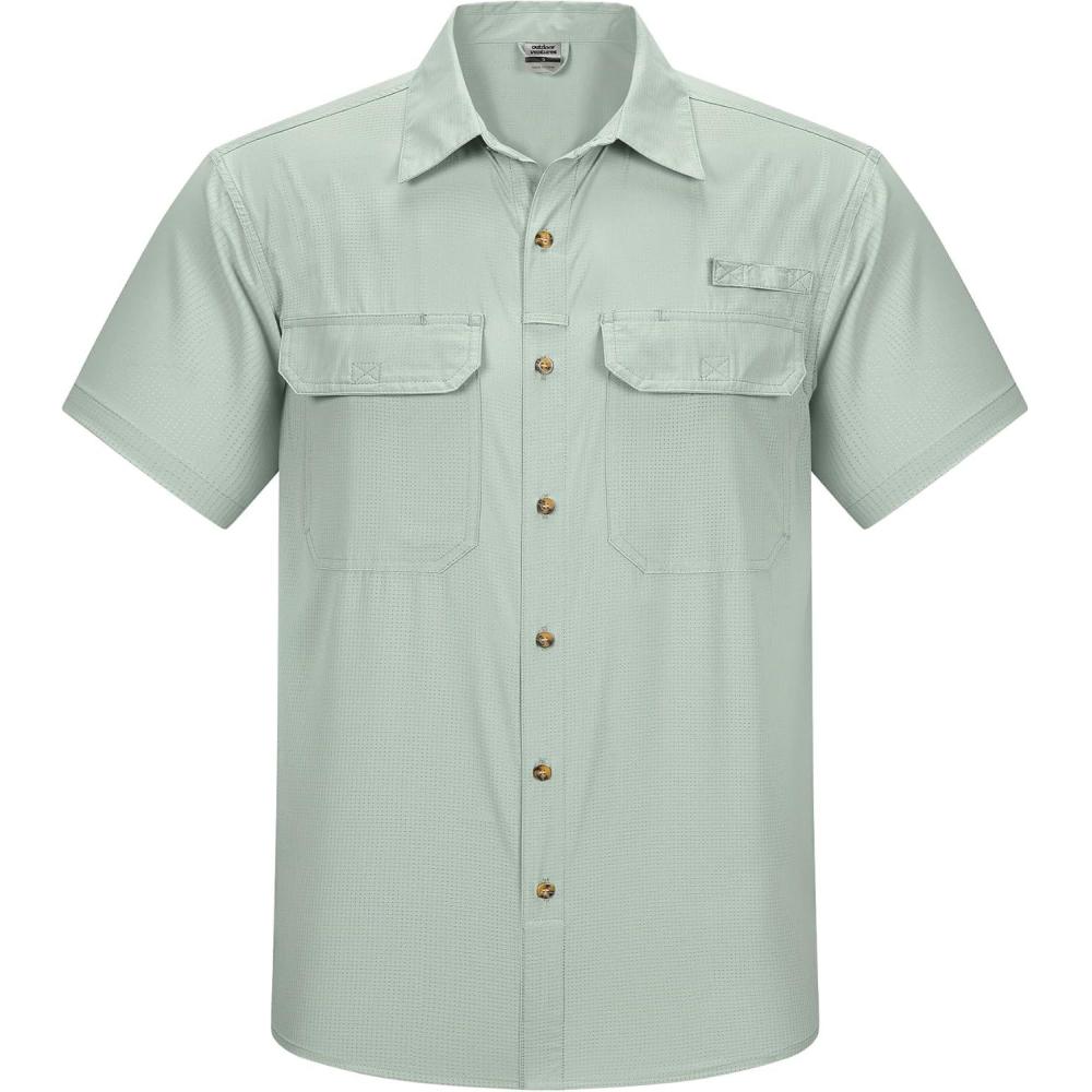 imageOutdoor Ventures Mens Lightweight Short Sleeve Fishing Shirt UPF 50 Button Down Quick Dry Cooling Hiking Travel Safari ShirtPale Green
