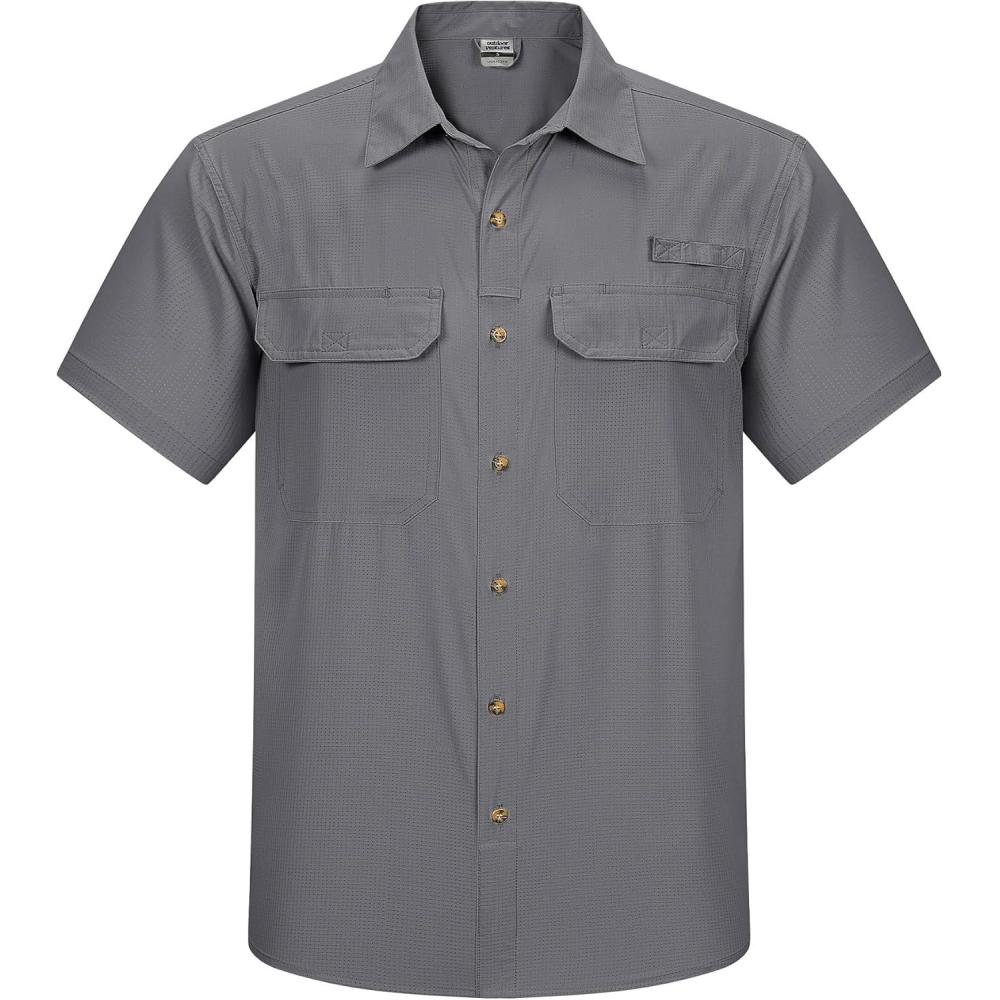 imageOutdoor Ventures Mens Lightweight Short Sleeve Fishing Shirt UPF 50 Button Down Quick Dry Cooling Hiking Travel Safari ShirtStorm Grey