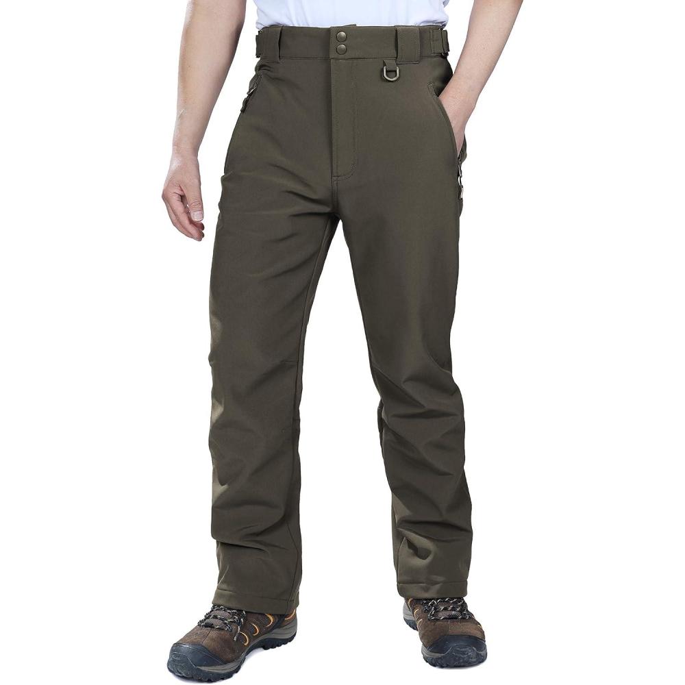 imageOutdoor Ventures Mens Lite Waterproof Windproof Fleece Lined Warm Hiking Ski Snow Pants ExpandableWaistDark Amy Green