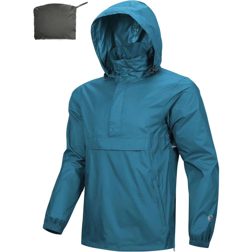 imageOutdoor Ventures Mens Rain Jacket Waterproof Lightweight Packable Rain Pullover for Hiking Golf RunningBlue