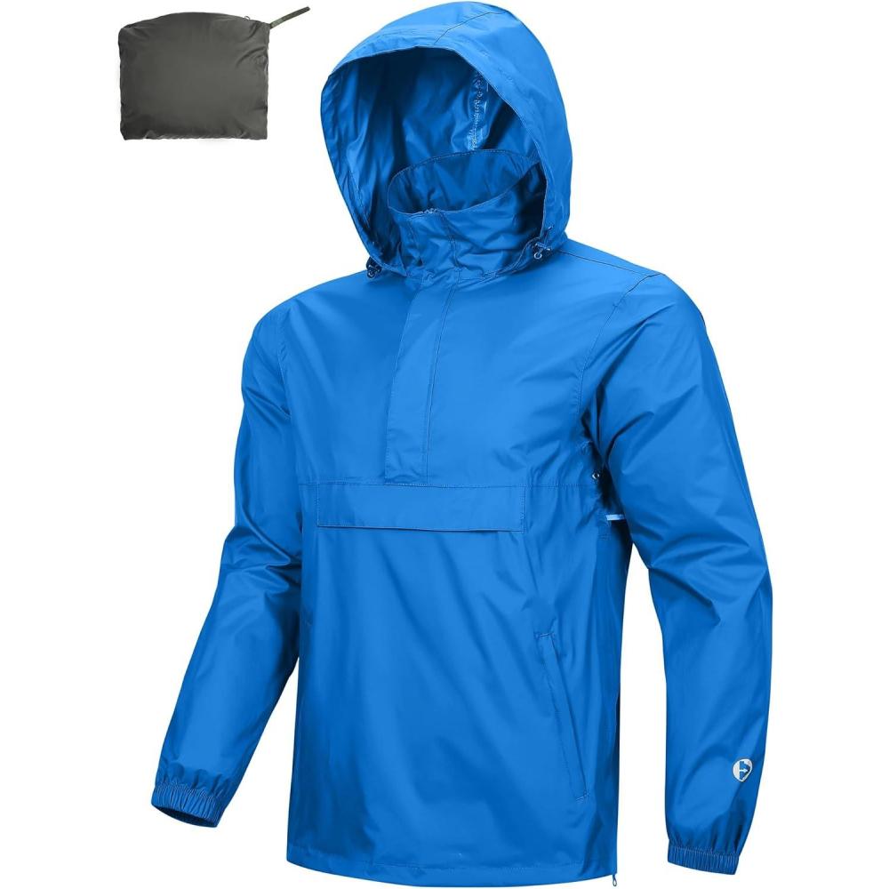 imageOutdoor Ventures Mens Rain Jacket Waterproof Lightweight Packable Rain Pullover for Hiking Golf RunningBright Blue
