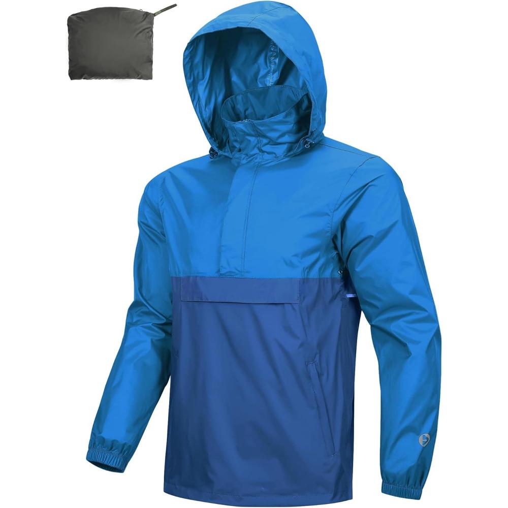imageOutdoor Ventures Mens Rain Jacket Waterproof Lightweight Packable Rain Pullover for Hiking Golf RunningBright BlueClassic Blue