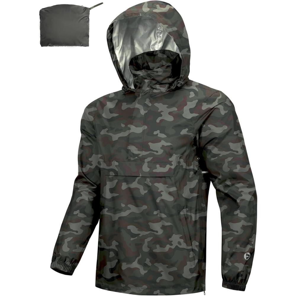 imageOutdoor Ventures Mens Rain Jacket Waterproof Lightweight Packable Rain Pullover for Hiking Golf RunningCamouflage