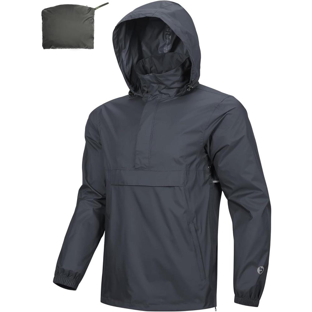 imageOutdoor Ventures Mens Rain Jacket Waterproof Lightweight Packable Rain Pullover for Hiking Golf RunningGrey