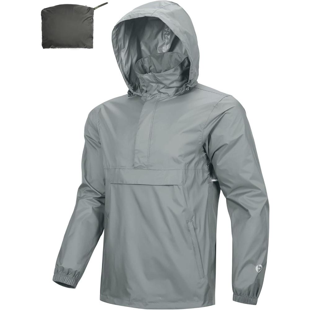 imageOutdoor Ventures Mens Rain Jacket Waterproof Lightweight Packable Rain Pullover for Hiking Golf RunningLight Grey
