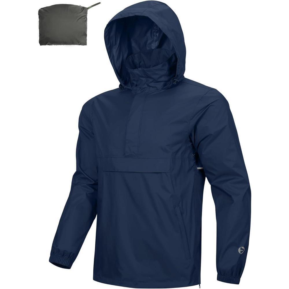 imageOutdoor Ventures Mens Rain Jacket Waterproof Lightweight Packable Rain Pullover for Hiking Golf RunningNavy Blue