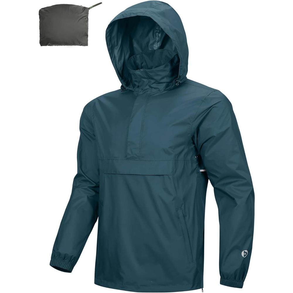 imageOutdoor Ventures Mens Rain Jacket Waterproof Lightweight Packable Rain Pullover for Hiking Golf RunningNight Blue