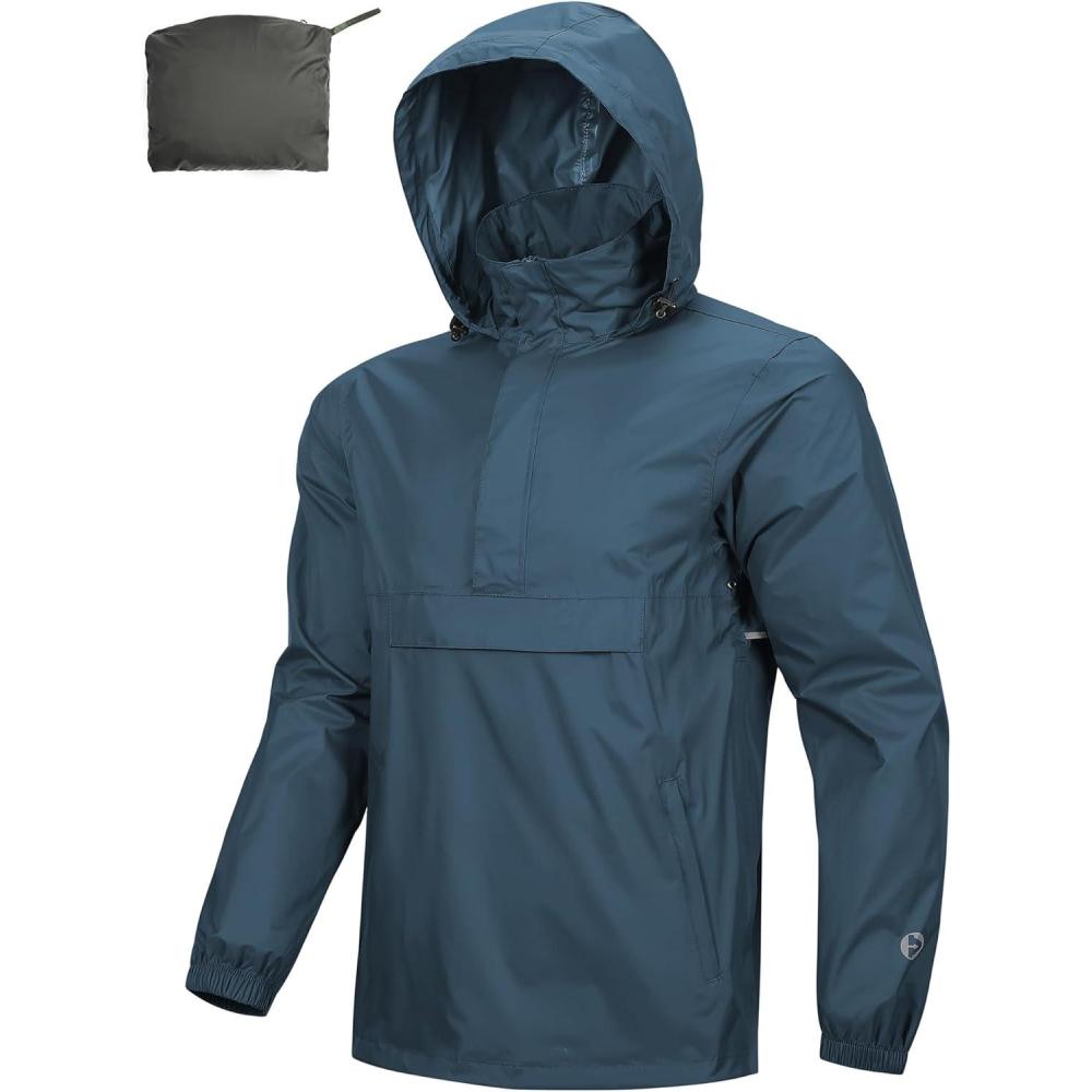 imageOutdoor Ventures Mens Rain Jacket Waterproof Lightweight Packable Rain Pullover for Hiking Golf RunningRoyal Blue