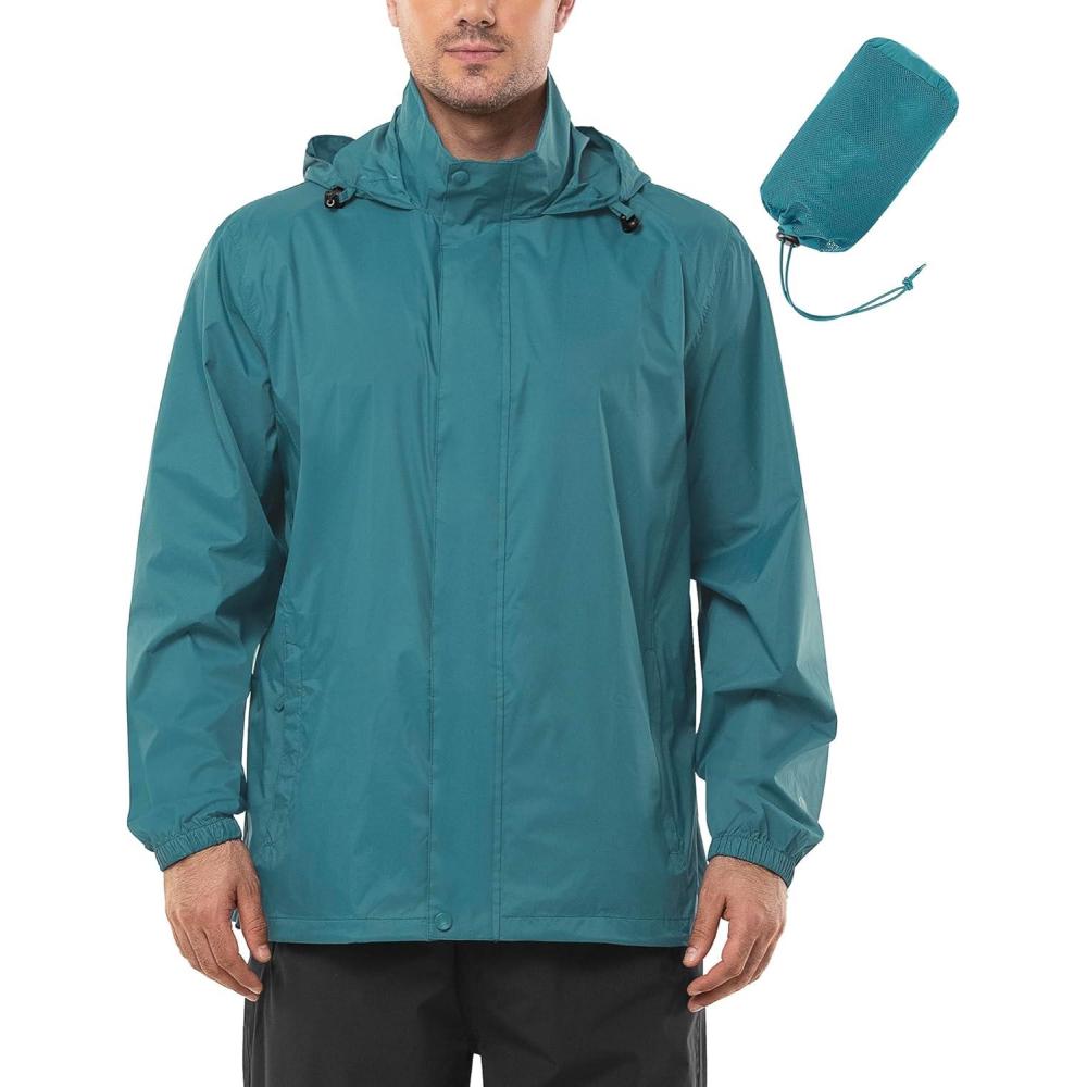 imageOutdoor Ventures Mens Rain Jacket Waterproof Lightweight Packable Rain Shell Raincoat with Hood for Golf Hiking TravelCadet Blue