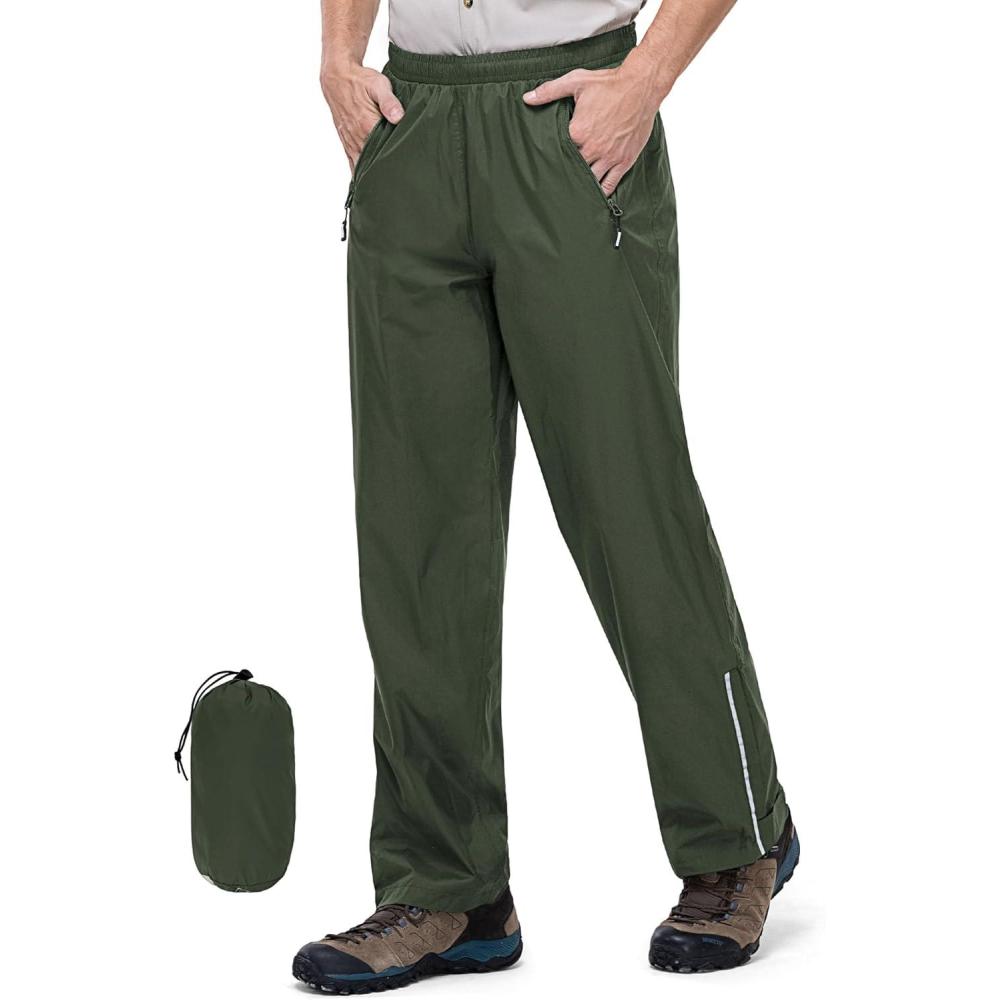 imageOutdoor Ventures Mens Rain Pants Waterproof Rain Overall Pants Windproof Packable Rain Outdoor Pants for Hiking Fishig GolfDark Green