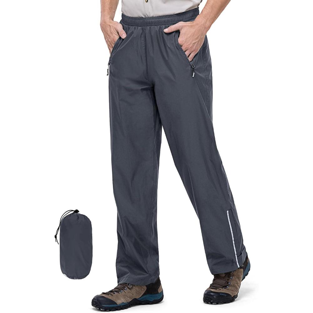imageOutdoor Ventures Mens Rain Pants Waterproof Rain Overall Pants Windproof Packable Rain Outdoor Pants for Hiking Fishig GolfGrey