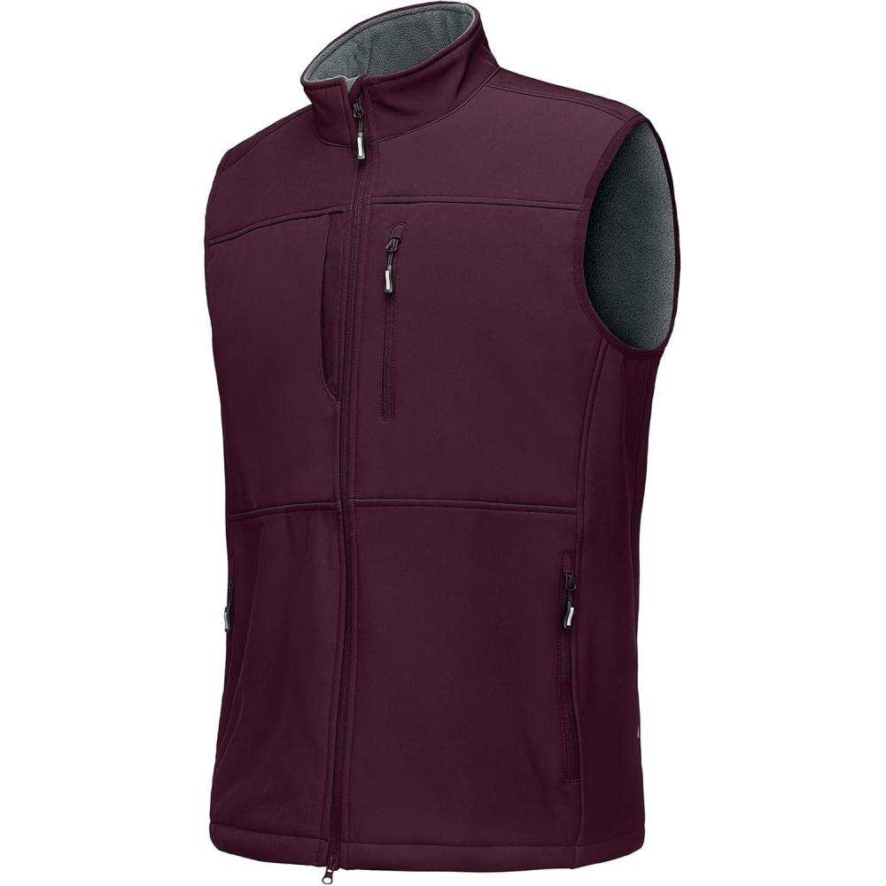 imageOutdoor Ventures Mens Running Vest Outerwear Lightweight Windproof FleeceLined Softshell Sleeveless Jacket for GolfBurgundy7 Pockets