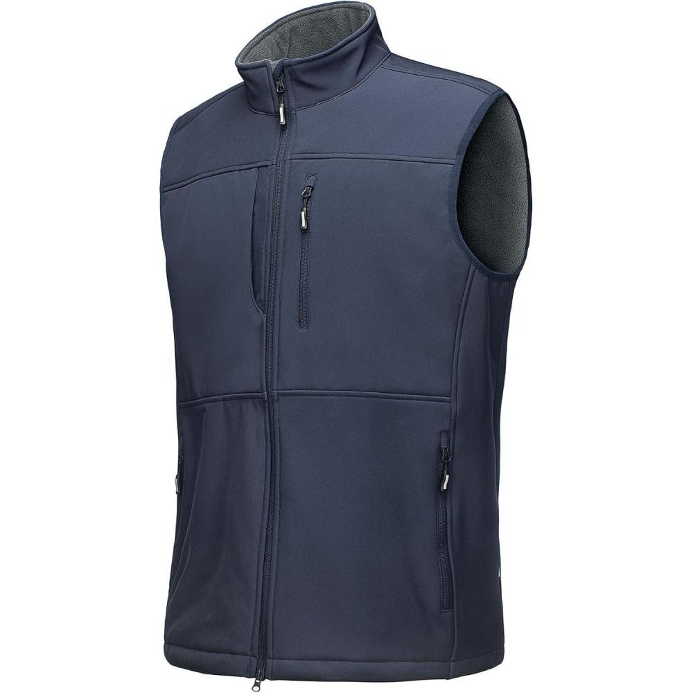imageOutdoor Ventures Mens Running Vest Outerwear Lightweight Windproof FleeceLined Softshell Sleeveless Jacket for GolfGrayish Blue7 Pockets