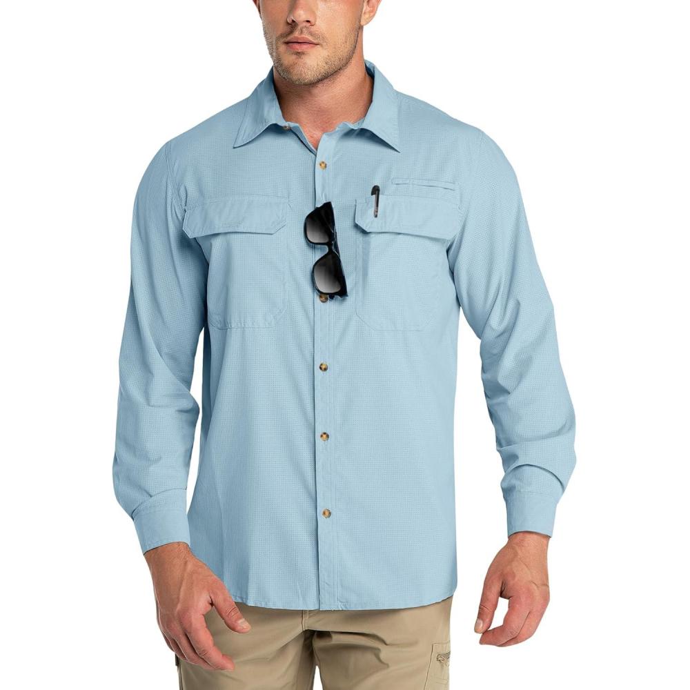 imageOutdoor Ventures Mens UPF 50 UV Sun Protection Shirt Long Sleeve Hiking Fishing Shirt Cooling Quick Dry for Safari TravelViolet Blue