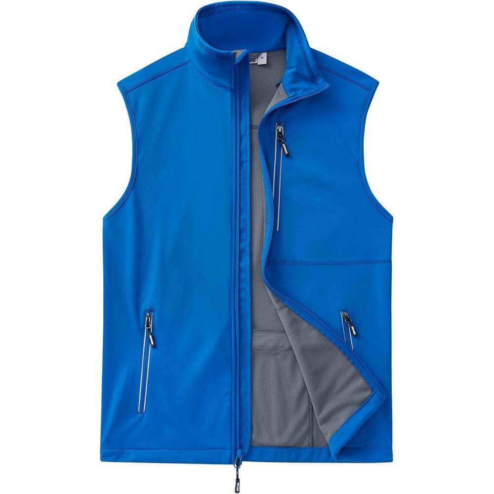 imageOutdoor Ventures Mens Windproof Softshell Vest Outerwear Lightweight Sleeveless Jacket for Running Golf Hiking TravelBright Blue