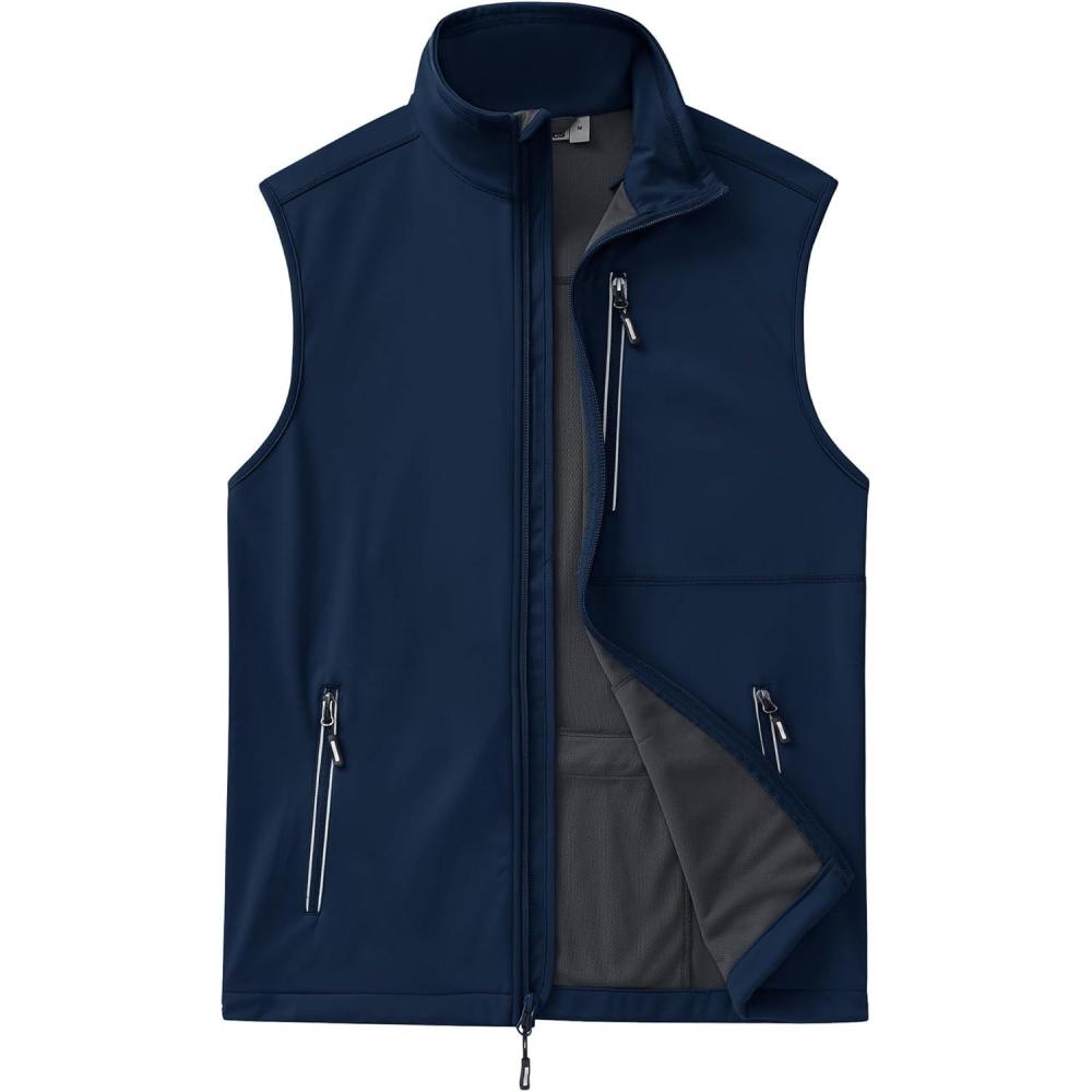 imageOutdoor Ventures Mens Windproof Softshell Vest Outerwear Lightweight Sleeveless Jacket for Running Golf Hiking TravelDark Blue