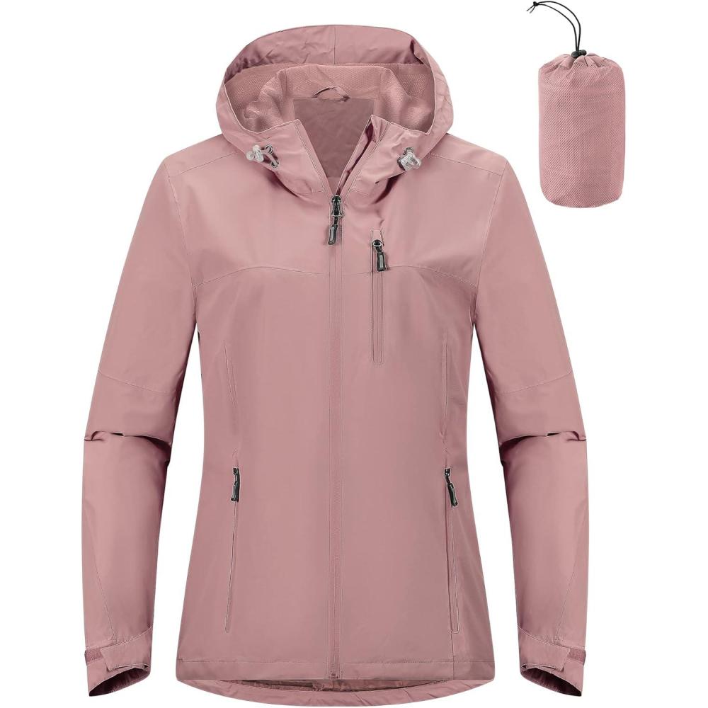 imageOutdoor Ventures Packable Rain Jacket Women Lightweight Waterproof Raincoat with Hood Cycling Bike JacketDusty Rose
