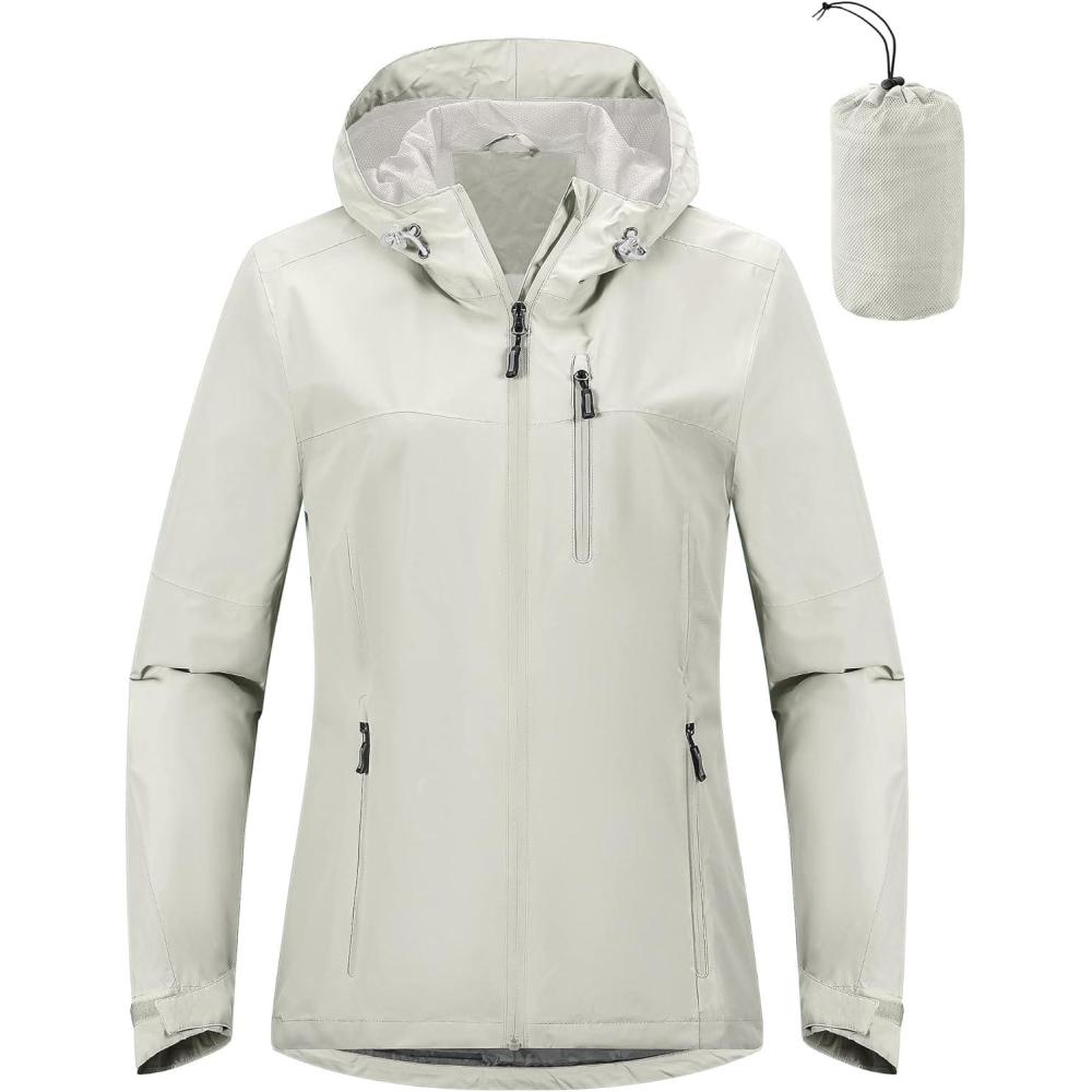 imageOutdoor Ventures Packable Rain Jacket Women Lightweight Waterproof Raincoat with Hood Cycling Bike JacketIce Grey