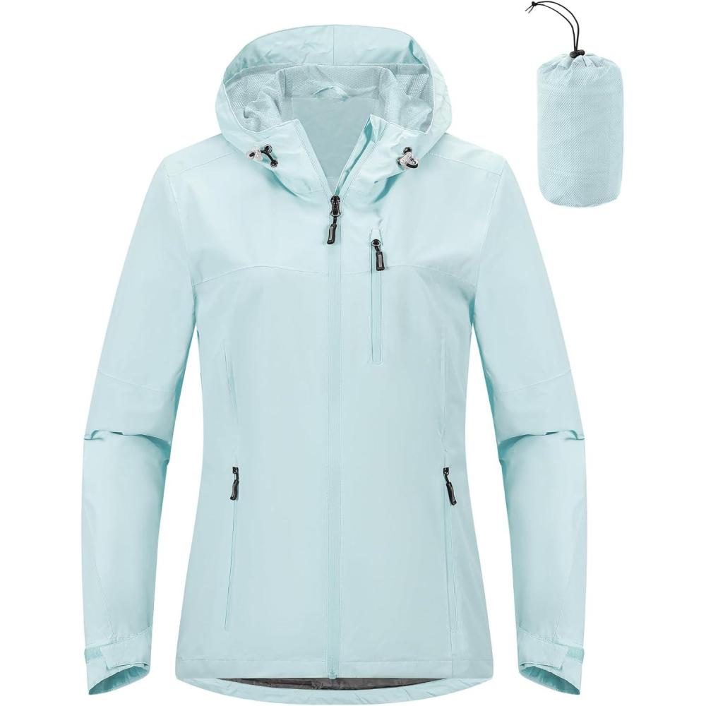 imageOutdoor Ventures Packable Rain Jacket Women Lightweight Waterproof Raincoat with Hood Cycling Bike JacketMint Blue