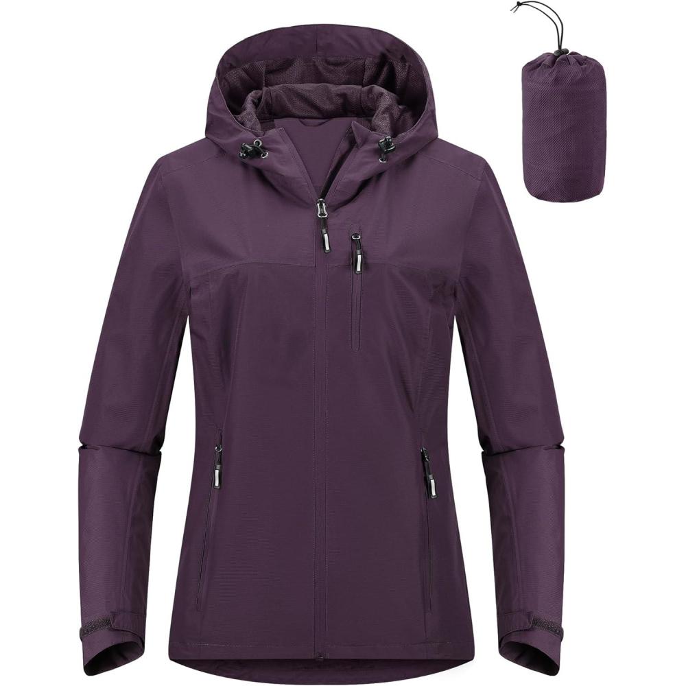 imageOutdoor Ventures Packable Rain Jacket Women Lightweight Waterproof Raincoat with Hood Cycling Bike JacketPlum Purple