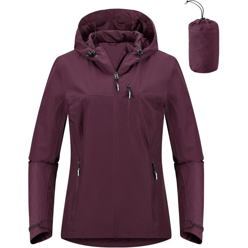 imageOutdoor Ventures Packable Rain Jacket Women Lightweight Waterproof Raincoat with Hood Cycling Bike JacketWine Red