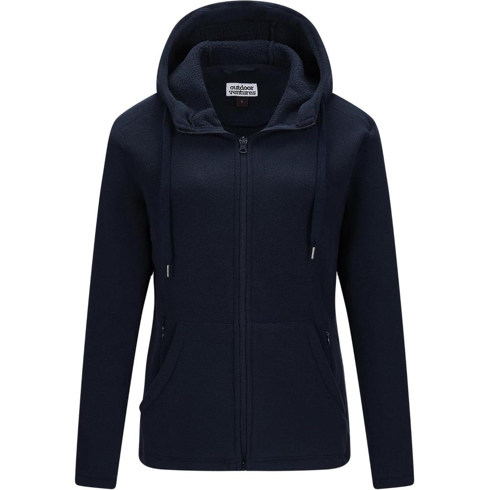 imageOutdoor Ventures Womens Full Zip Hooded Fleece Jacket Coat with 6 Pockets Warm Soft Polar Fleece Casual Hoodie SweatshirtDark Blue