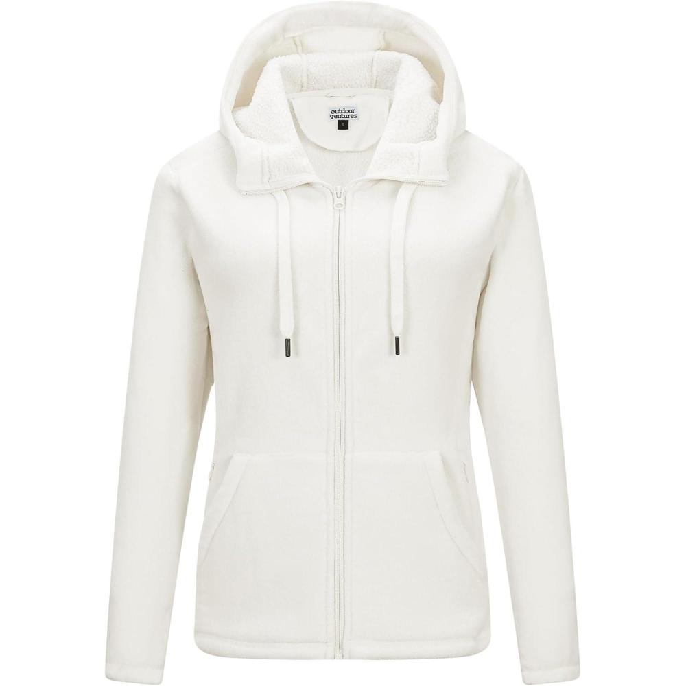 imageOutdoor Ventures Womens Full Zip Hooded Fleece Jacket Coat with 6 Pockets Warm Soft Polar Fleece Casual Hoodie SweatshirtMoonlight