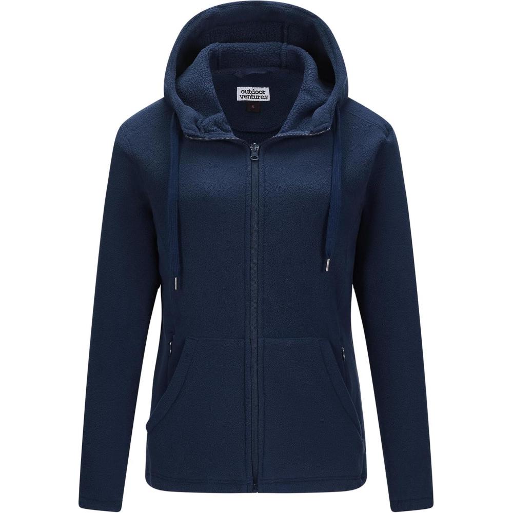 imageOutdoor Ventures Womens Full Zip Hooded Fleece Jacket Coat with 6 Pockets Warm Soft Polar Fleece Casual Hoodie SweatshirtNavy