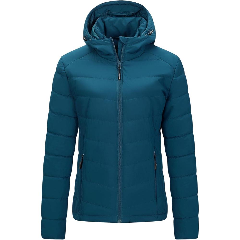 imageOutdoor Ventures Womens Hooded Puffer Jacket Waterproof Lightweight FullZip Warm Quilted Winter CoatModern Blue
