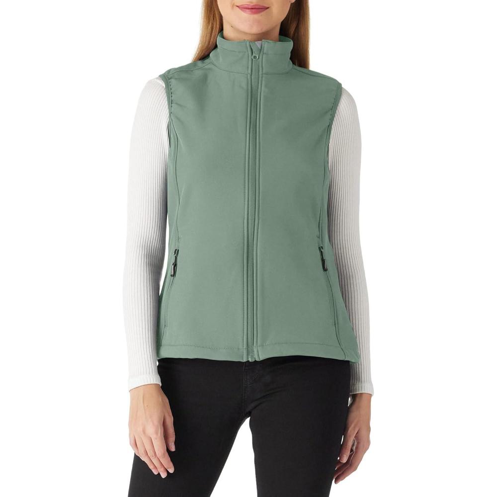 imageOutdoor Ventures Womens Lightweight Softshell Vest Windproof Fleece Lined Zip Up Sleeveless Jacket for Running Hiking GolfGreen
