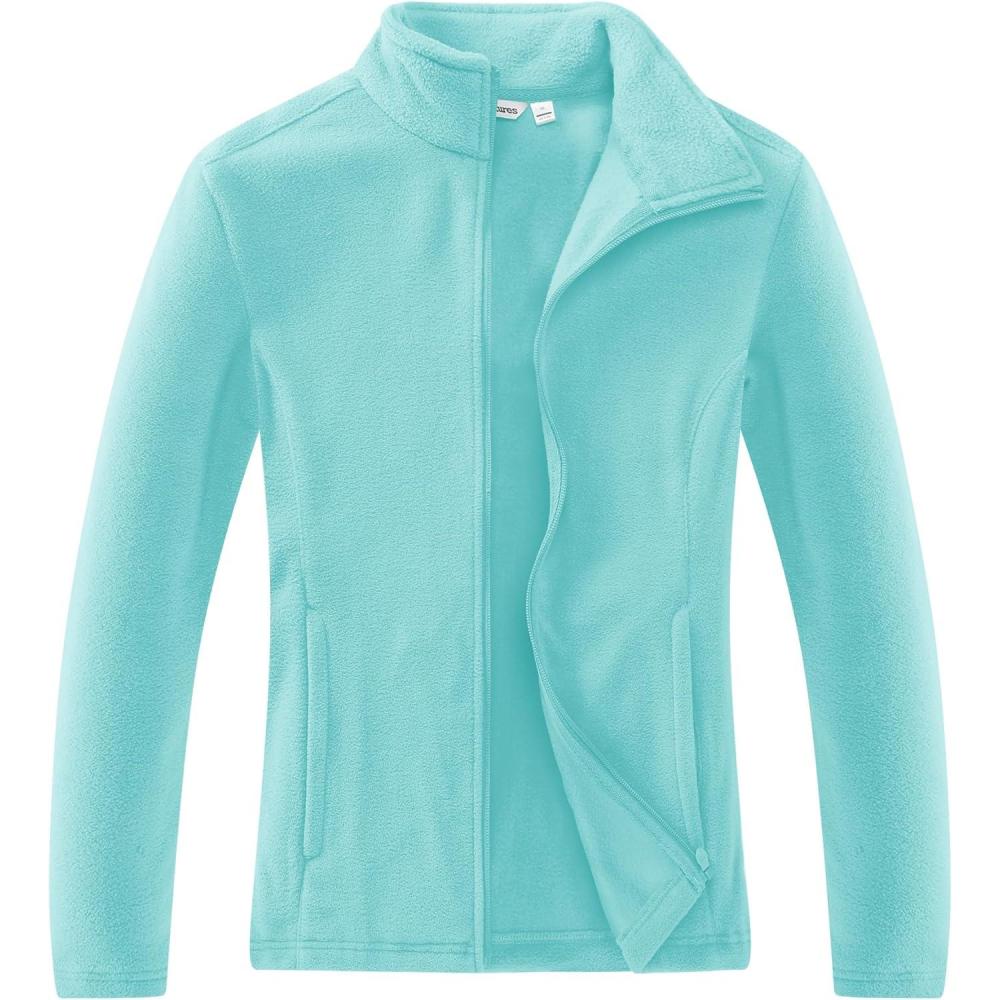 imageOutdoor Ventures Womens Lightweight Warm Zip Up LongSleeve Soft Polar Fleece Jacket for Fall WinterAqua Blue