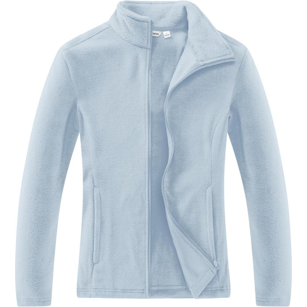 imageOutdoor Ventures Womens Lightweight Warm Zip Up LongSleeve Soft Polar Fleece Jacket for Fall WinterBlue