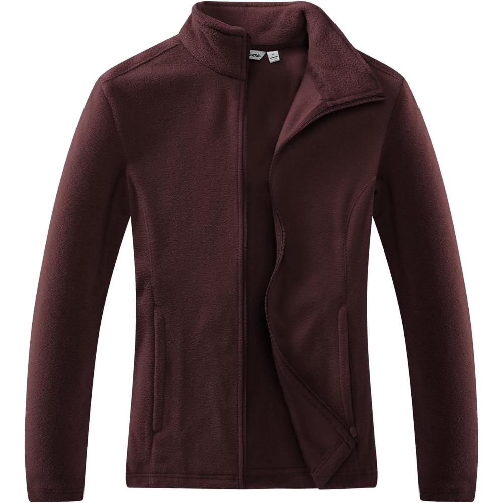 imageOutdoor Ventures Womens Lightweight Warm Zip Up LongSleeve Soft Polar Fleece Jacket for Fall WinterChocolate
