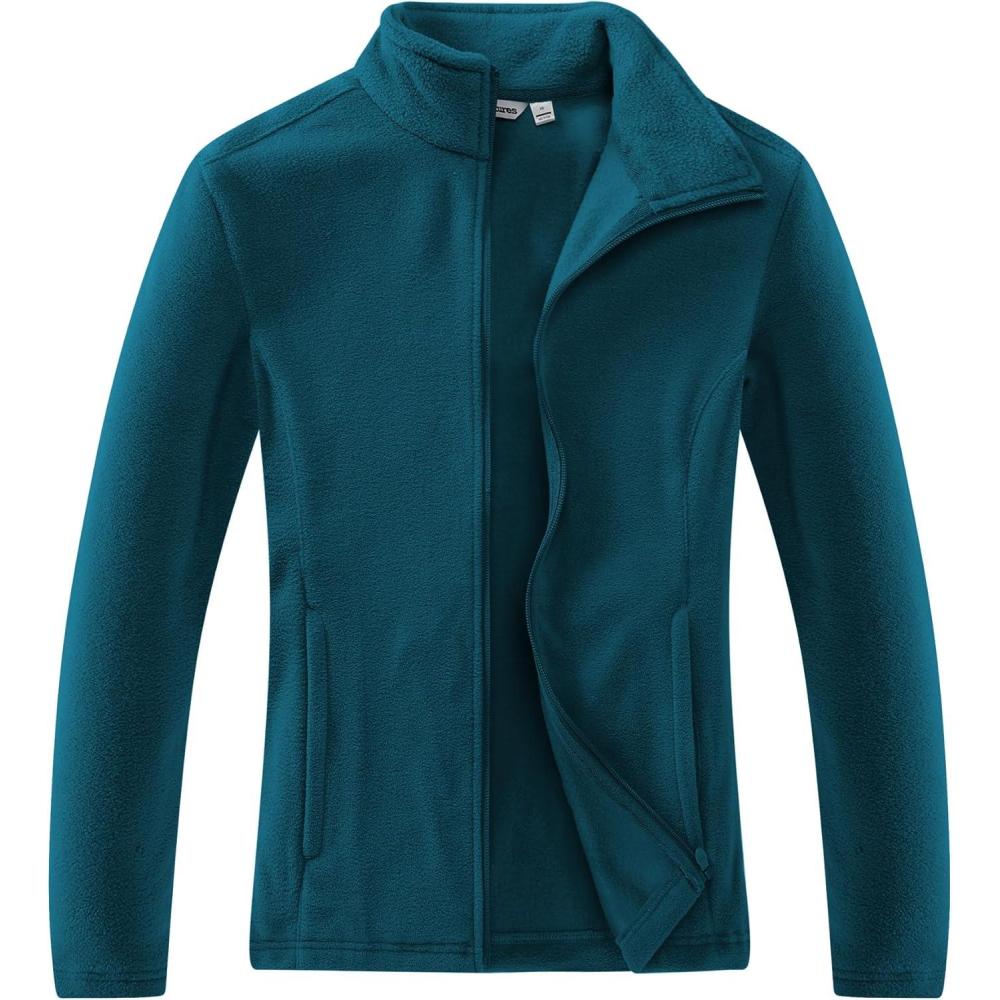 imageOutdoor Ventures Womens Lightweight Warm Zip Up LongSleeve Soft Polar Fleece Jacket for Fall WinterDark Blue