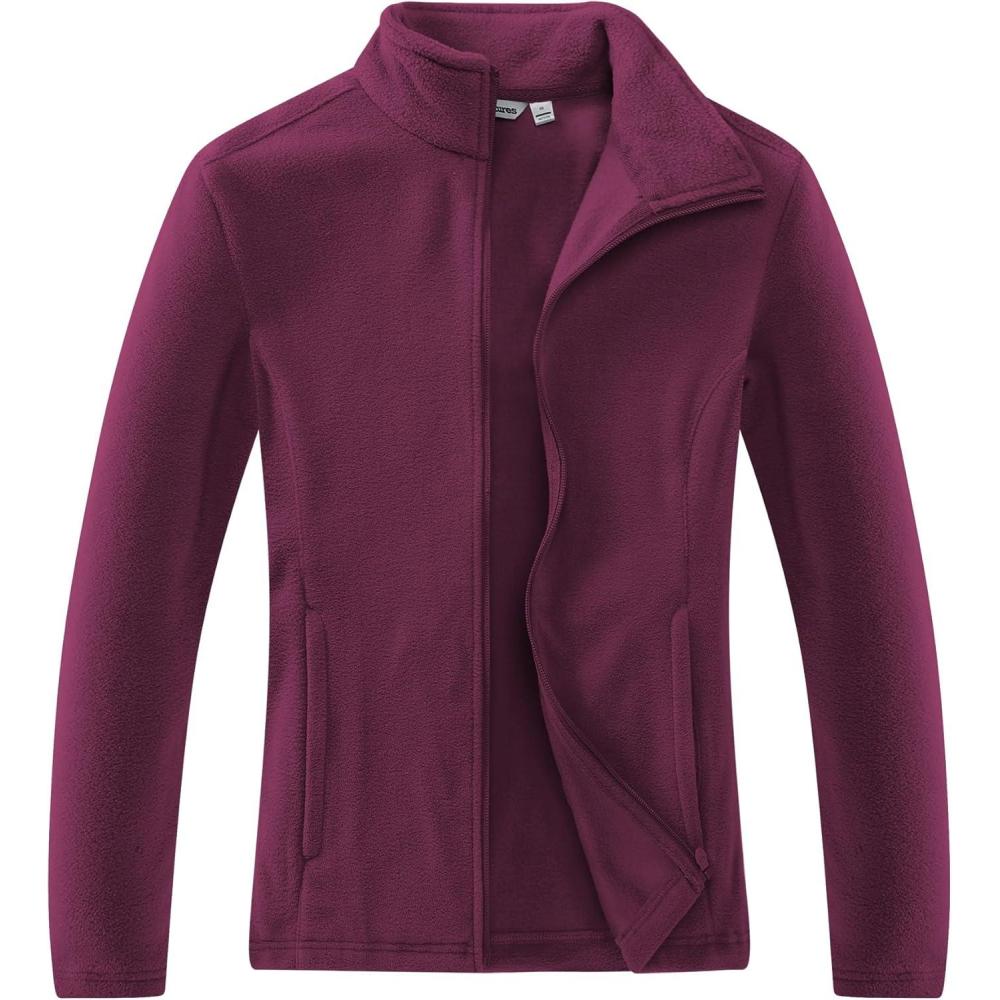 imageOutdoor Ventures Womens Lightweight Warm Zip Up LongSleeve Soft Polar Fleece Jacket for Fall WinterDark Fuchsia