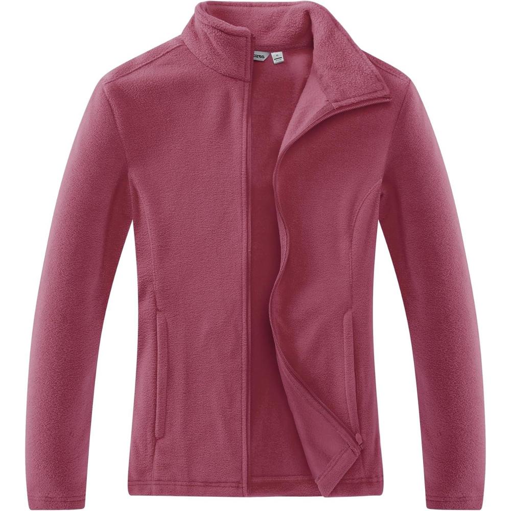 imageOutdoor Ventures Womens Lightweight Warm Zip Up LongSleeve Soft Polar Fleece Jacket for Fall WinterDusty Rose