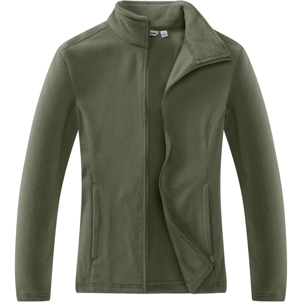 imageOutdoor Ventures Womens Lightweight Warm Zip Up LongSleeve Soft Polar Fleece Jacket for Fall WinterGreen Gray