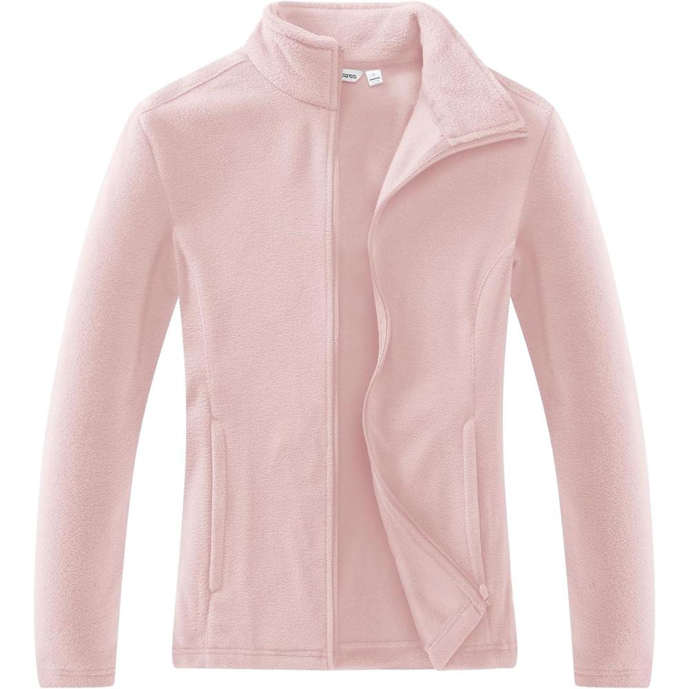 imageOutdoor Ventures Womens Lightweight Warm Zip Up LongSleeve Soft Polar Fleece Jacket for Fall WinterPink