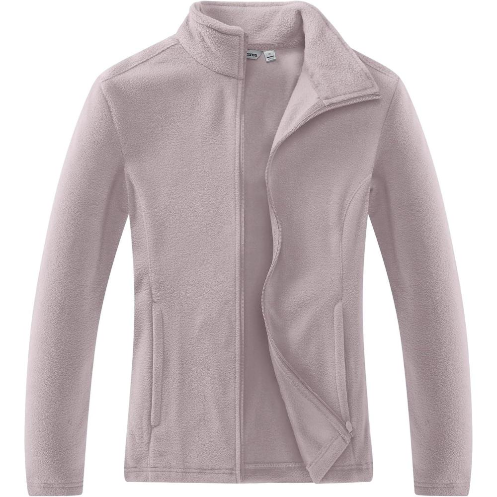 imageOutdoor Ventures Womens Lightweight Warm Zip Up LongSleeve Soft Polar Fleece Jacket for Fall WinterPinkish Gray