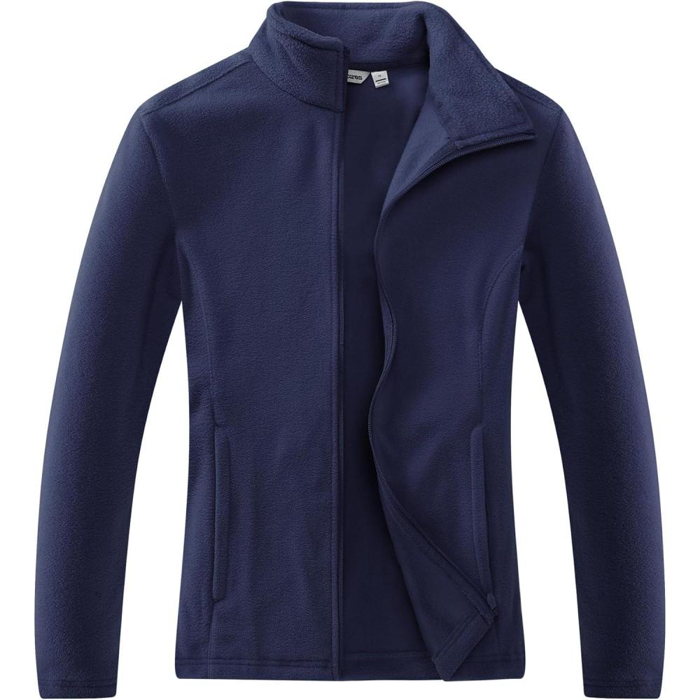 imageOutdoor Ventures Womens Lightweight Warm Zip Up LongSleeve Soft Polar Fleece Jacket for Fall WinterTrue Navy