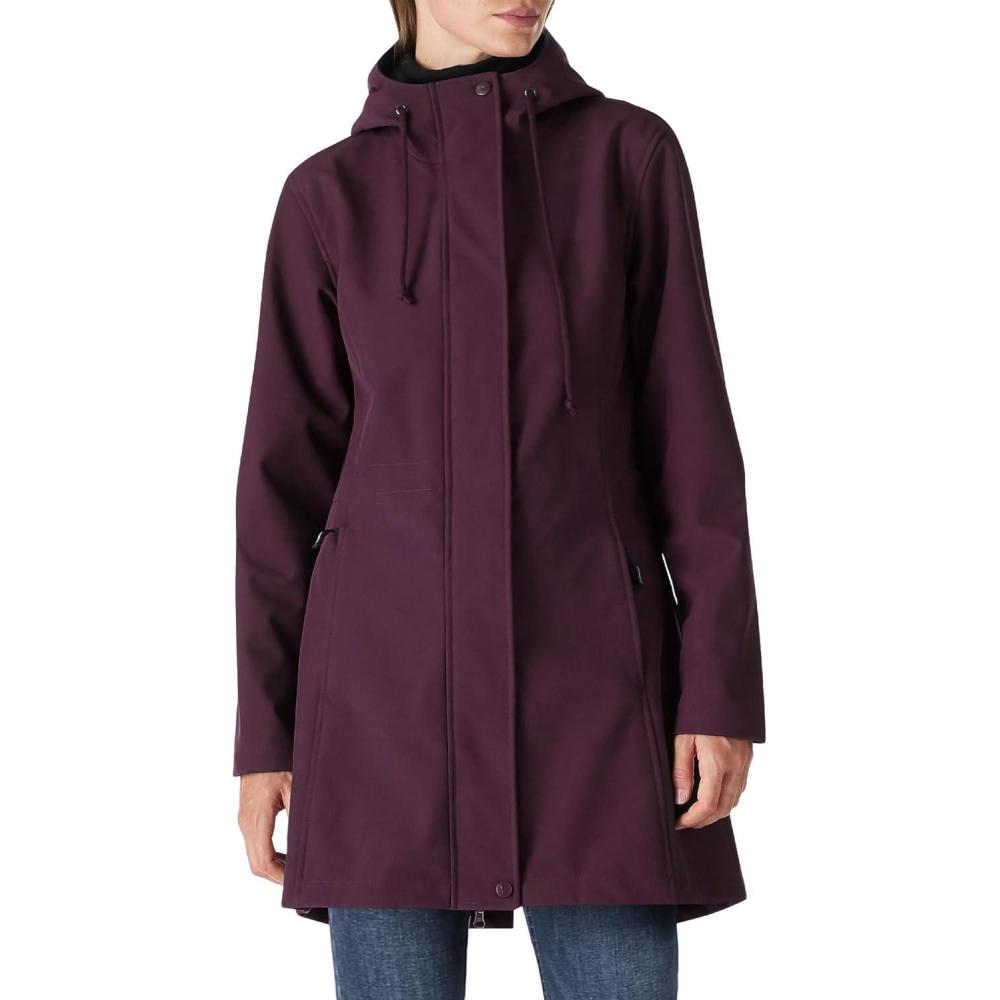 imageOutdoor Ventures Womens Lightweight Waterproof Fleece Lined Hooded Softshell Rain Jacket Warm Windbreaker Long CoatCrimson