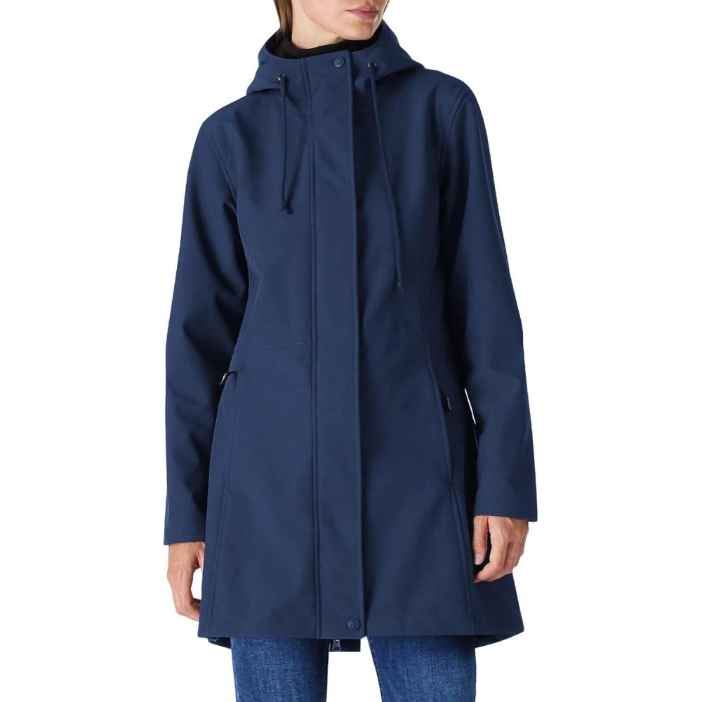 imageOutdoor Ventures Womens Lightweight Waterproof Fleece Lined Hooded Softshell Rain Jacket Warm Windbreaker Long CoatDark Blue